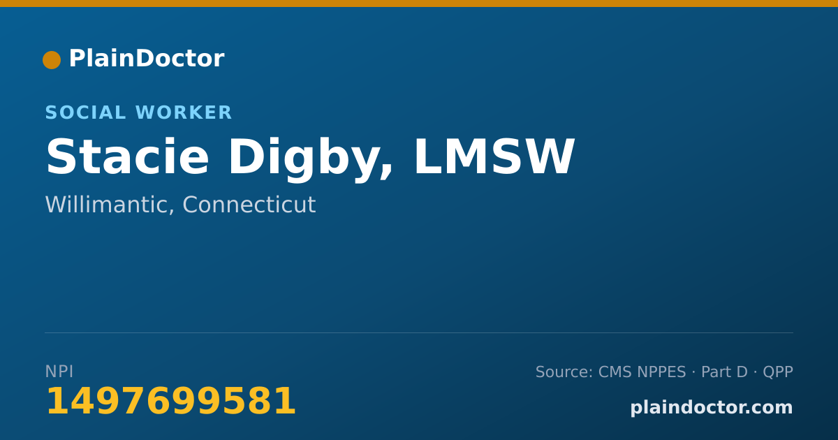 Shareable card for Stacie Digby, LMSW - Social Worker, Willimantic, CT