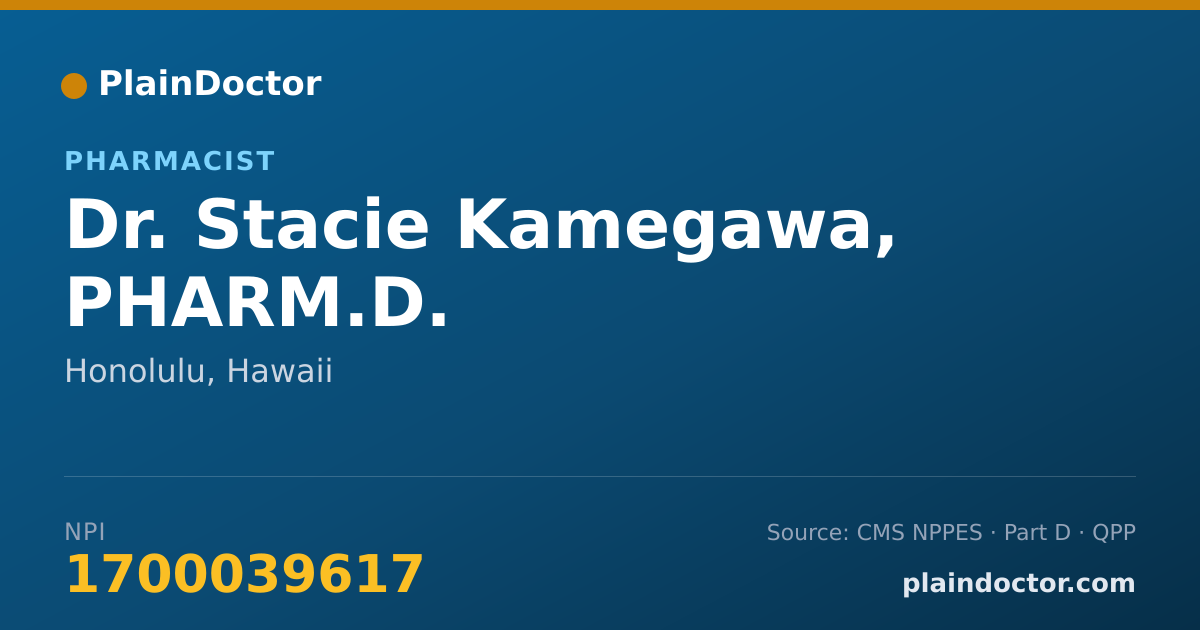Shareable card for Stacie Kamegawa, PHARM.D. - Pharmacist, Honolulu, HI