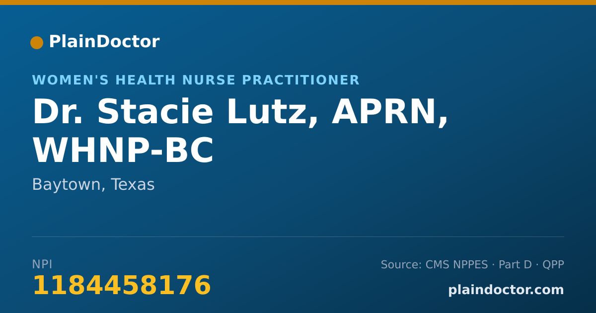 Shareable card for Stacie Lutz, APRN, WHNP-BC - Women's Health Nurse Practitioner, Baytown, TX