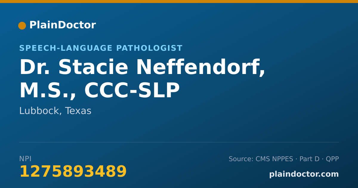 Shareable card for Stacie Neffendorf, M.S., CCC-SLP - Speech-Language Pathologist, Lubbock, TX