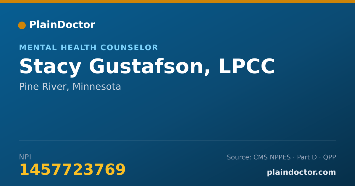 Shareable card for Stacy Gustafson, LPCC - Mental Health Counselor, Pine River, MN