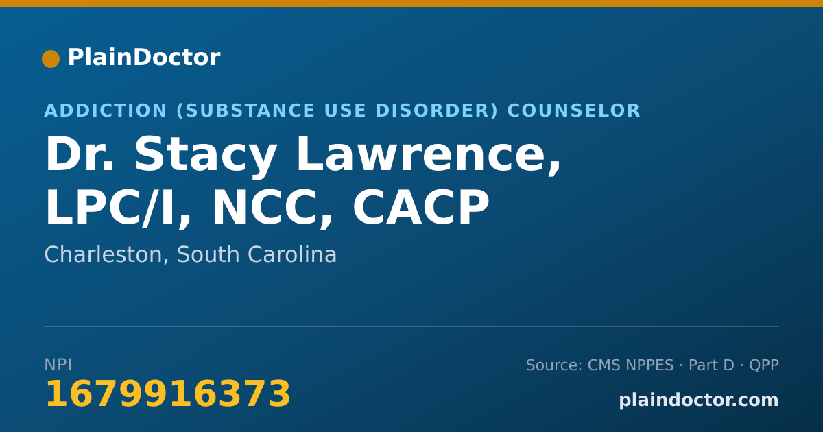 Shareable card for Stacy Lawrence, LPC/I, NCC, CACP - Addiction (Substance Use Disorder) Counselor, Charleston, SC
