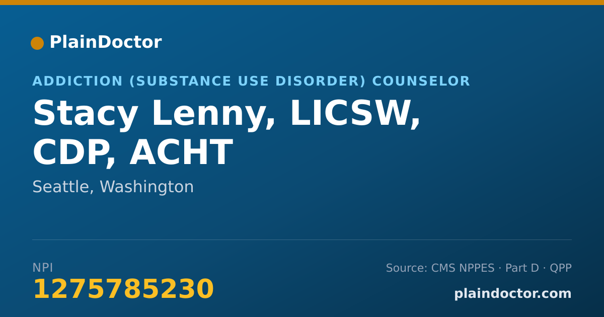 Shareable card for Stacy Lenny, LICSW, CDP, ACHT - Addiction (Substance Use Disorder) Counselor, Seattle, WA