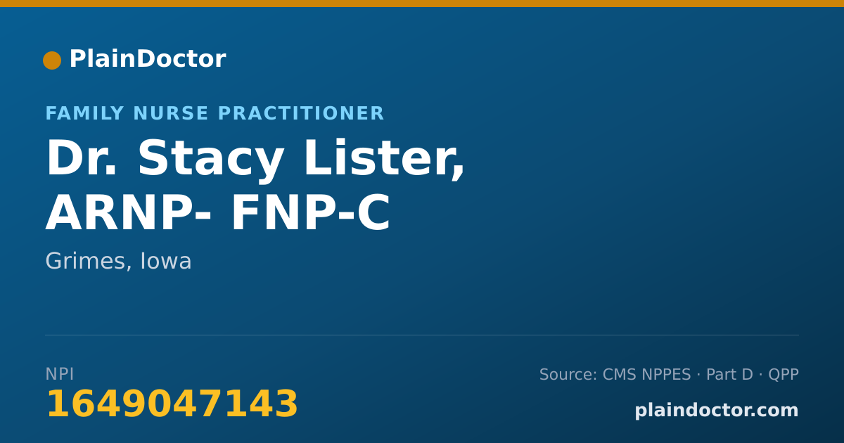 Shareable card for Stacy Lister, ARNP- FNP-C - Family Nurse Practitioner, Grimes, IA