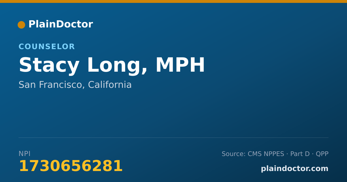 Shareable card for Stacy Long, MPH - Counselor, San Francisco, CA