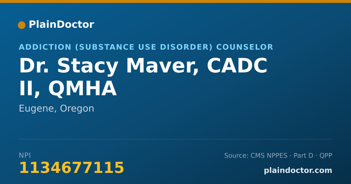 Shareable card for Stacy Maver, CADC II, QMHA - Addiction (Substance Use Disorder) Counselor, Eugene, OR