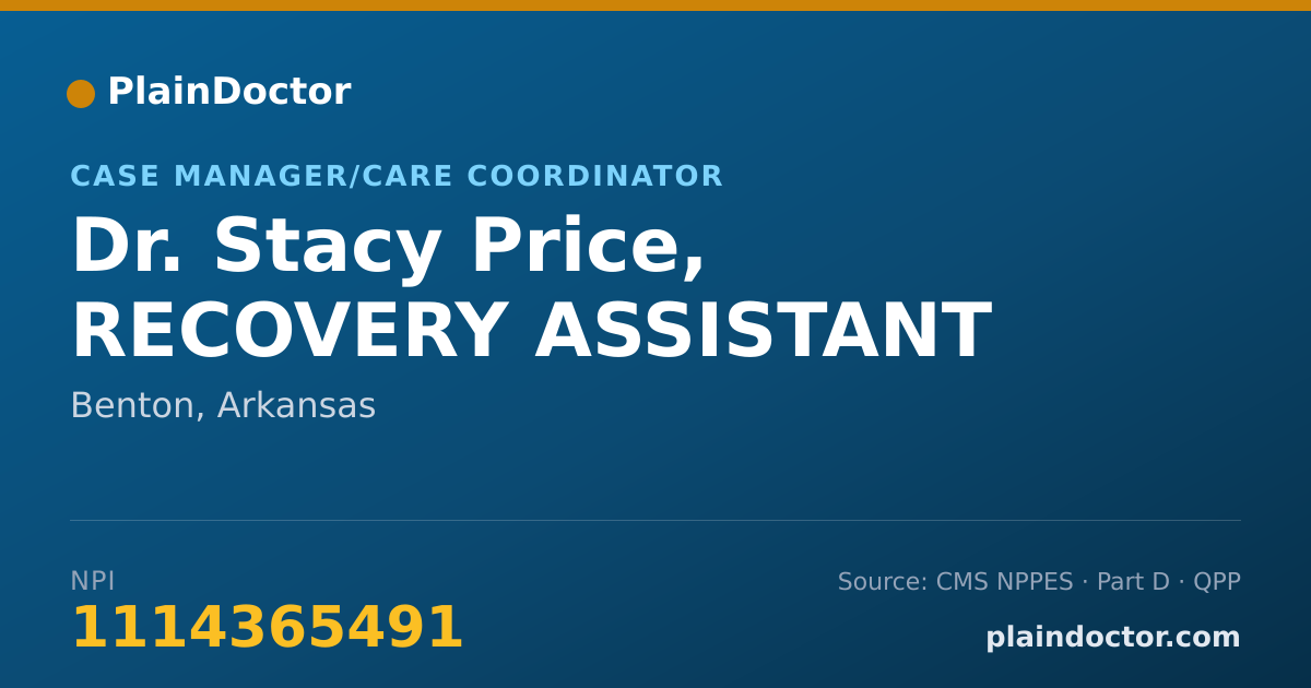 Shareable card for Stacy Price, RECOVERY ASSISTANT - Case Manager/Care Coordinator, Benton, AR