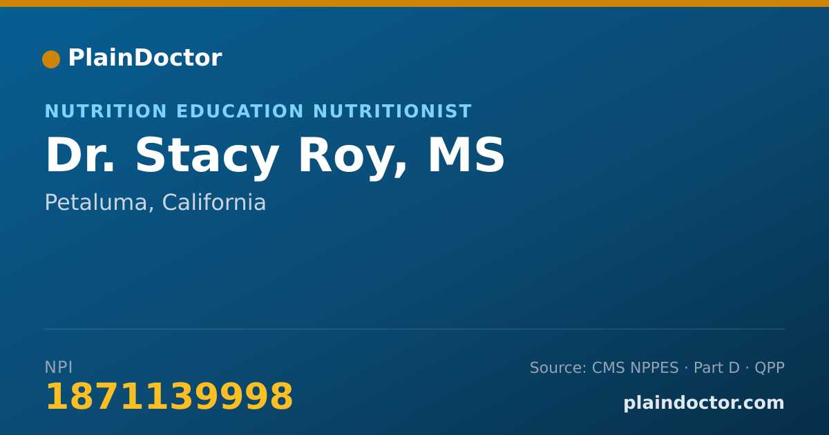 Shareable card for Stacy Roy, MS - Nutrition Education Nutritionist, Petaluma, CA