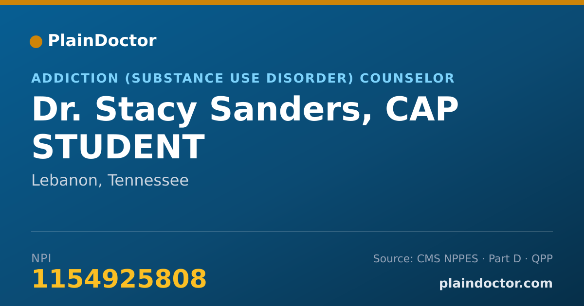 Shareable card for Stacy Sanders, CAP STUDENT - Addiction (Substance Use Disorder) Counselor, Lebanon, TN