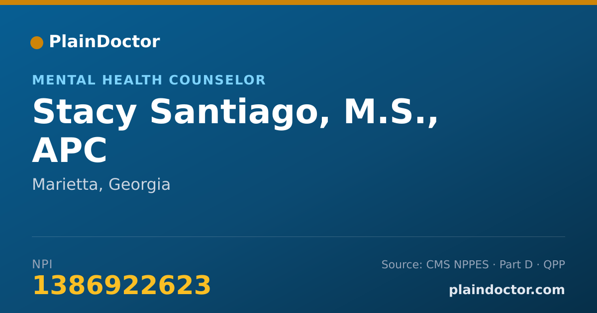 Shareable card for Stacy Santiago, M.S., APC - Mental Health Counselor, Marietta, GA