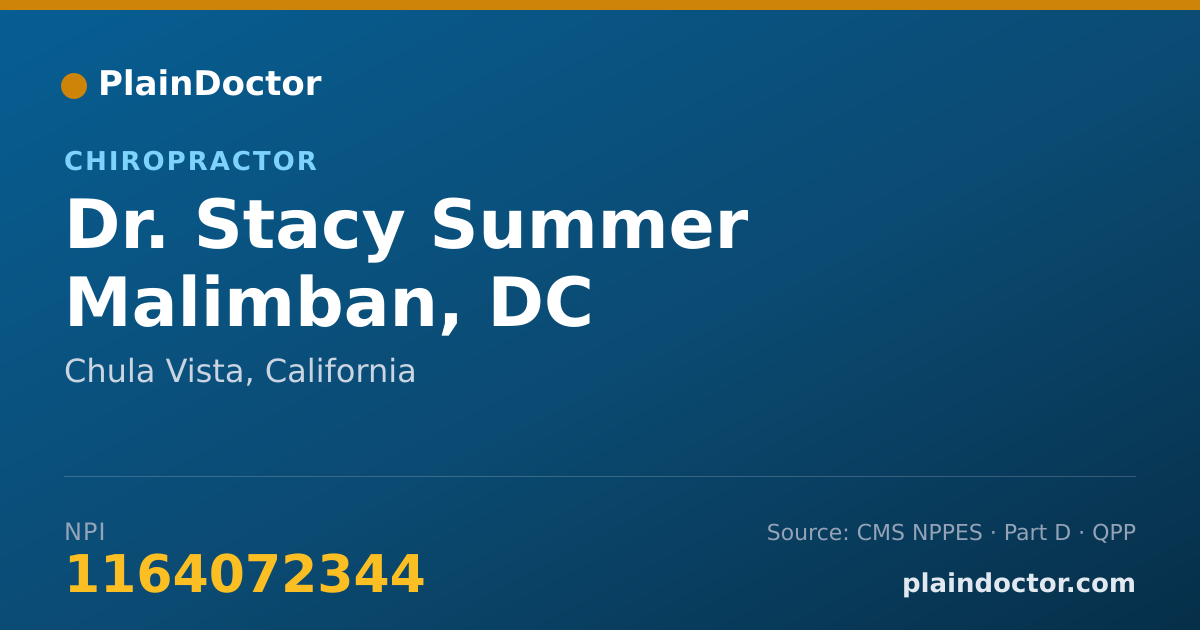Shareable card for Stacy Summer Malimban, DC - Chiropractor, Chula Vista, CA