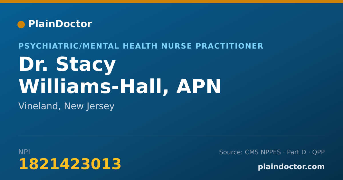 Shareable card for Stacy Williams-Hall, APN - Psychiatric/Mental Health Nurse Practitioner, Vineland, NJ