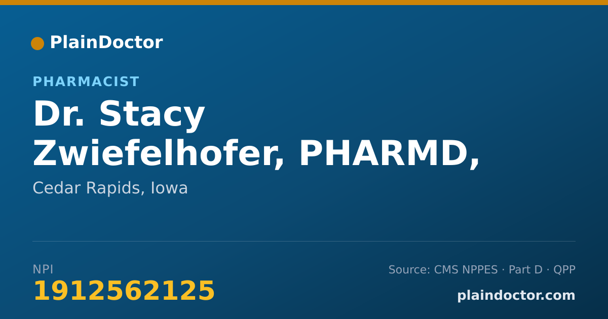 Shareable card for Stacy Zwiefelhofer, PHARMD, RPH - Pharmacist, Cedar Rapids, IA