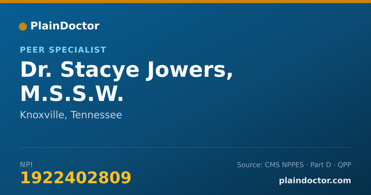 Shareable card for Stacye Jowers, M.S.S.W. - Peer Specialist, Knoxville, TN