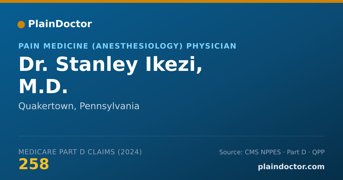 Shareable card for Stanley Ikezi, M.D. - Pain Medicine (Anesthesiology) Physician, Quakertown, PA