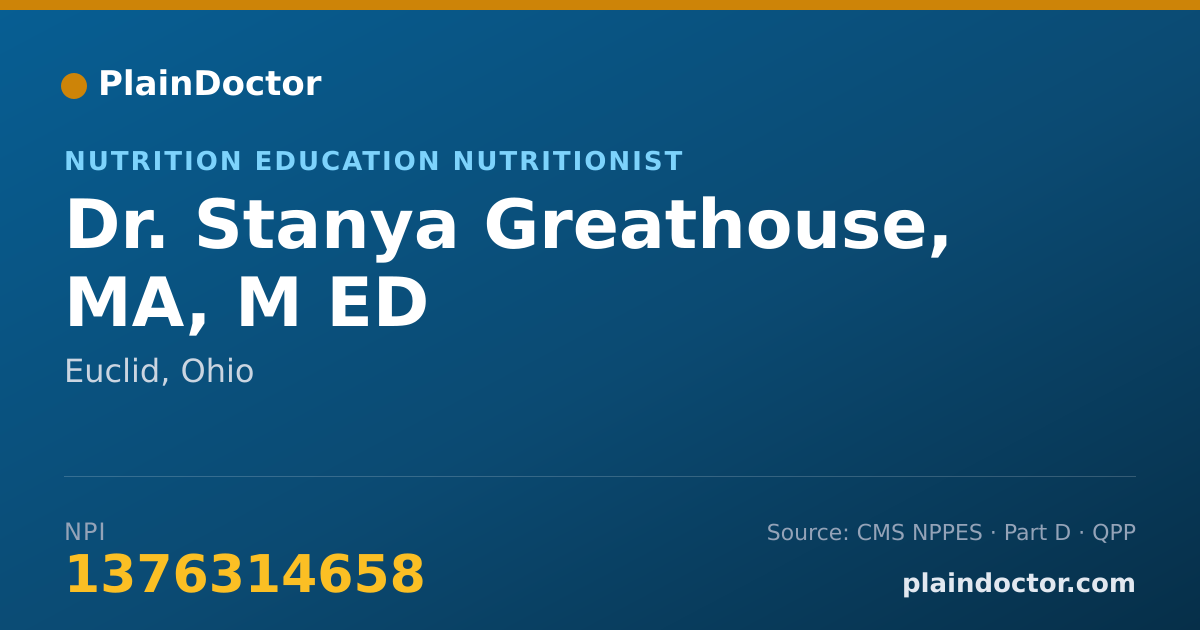 Shareable card for Stanya Greathouse, MA, M ED - Nutrition Education Nutritionist, Euclid, OH
