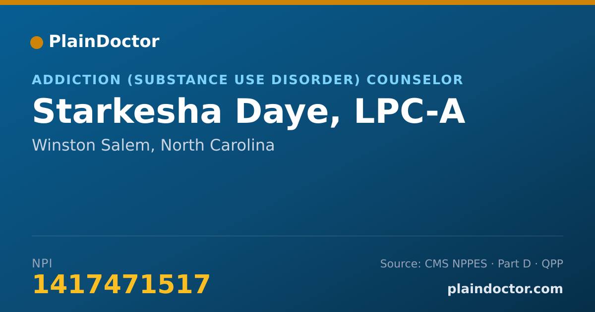 Shareable card for Starkesha Daye, LPC-A - Addiction (Substance Use Disorder) Counselor, Winston Salem, NC