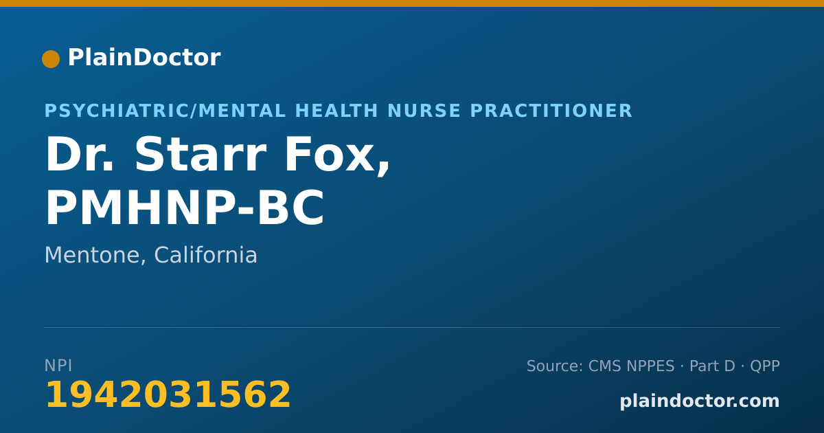 Shareable card for Starr Fox, PMHNP-BC - Psychiatric/Mental Health Nurse Practitioner, Mentone, CA