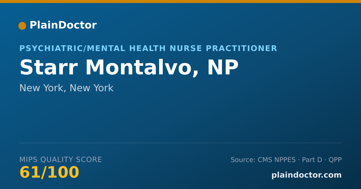 Shareable card for Starr Montalvo, NP - Psychiatric/Mental Health Nurse Practitioner, New York, NY