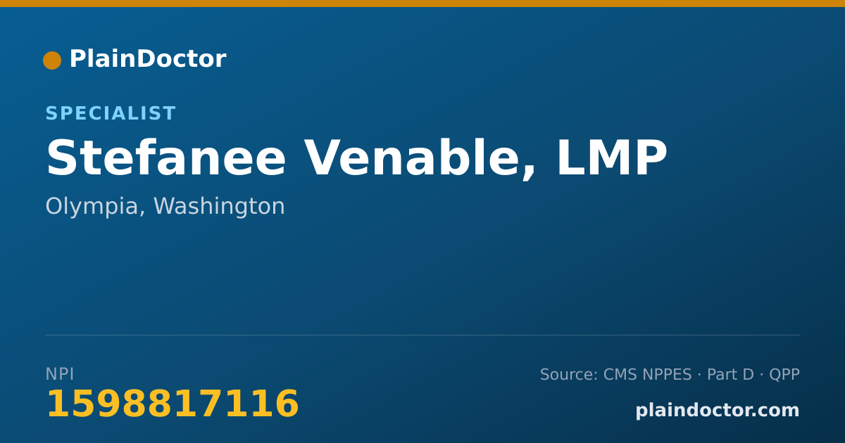 Shareable card for Stefanee Venable, LMP - Specialist, Olympia, WA