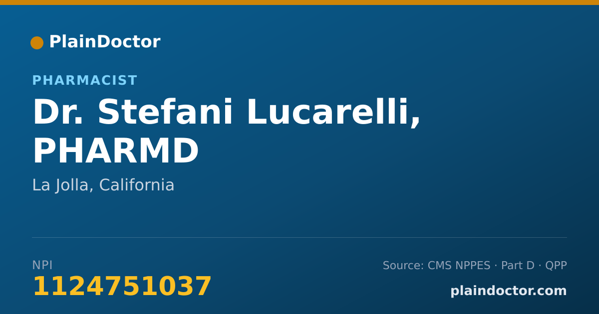 Shareable card for Stefani Lucarelli, PHARMD - Pharmacist, La Jolla, CA