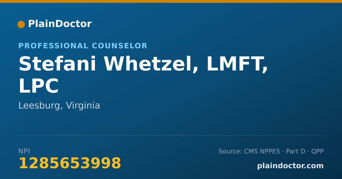 Shareable card for Stefani Whetzel, LMFT, LPC - Professional Counselor, Leesburg, VA