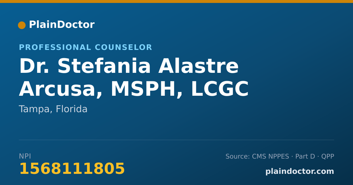 Shareable card for Stefania Alastre Arcusa, MSPH, LCGC - Professional Counselor, Tampa, FL