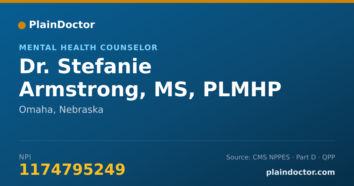 Shareable card for Stefanie Armstrong, MS, PLMHP - Mental Health Counselor, Omaha, NE