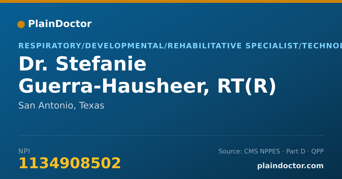 Shareable card for Stefanie Guerra-Hausheer, RT(R) ARRT - Respiratory/Developmental/Rehabilitative Specialist/Technologist, San Antonio, TX