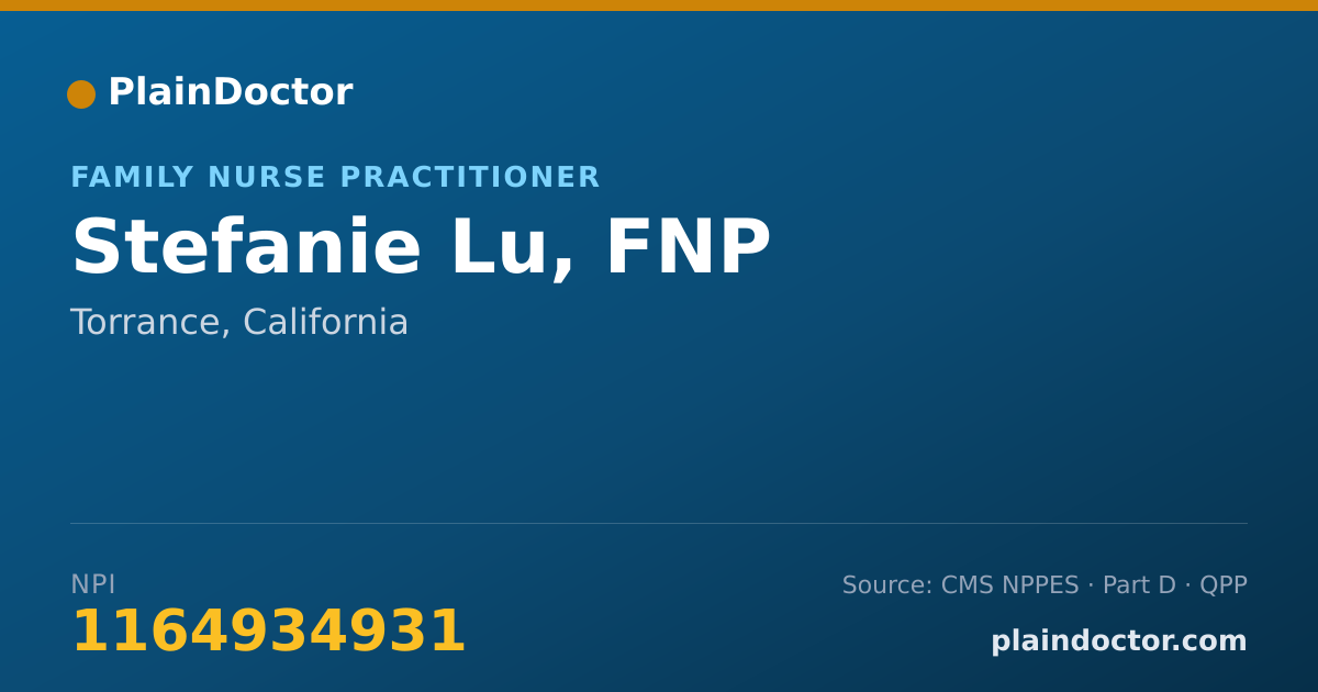 Shareable card for Stefanie Lu, FNP - Family Nurse Practitioner, Torrance, CA