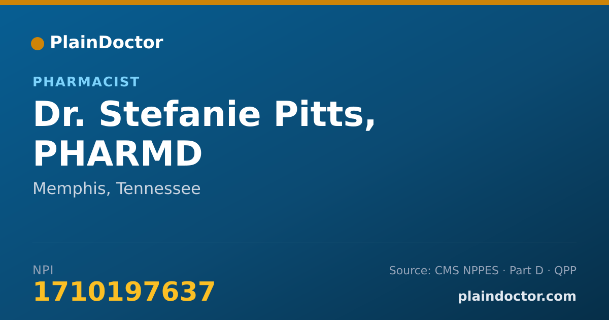 Shareable card for Stefanie Pitts, PHARMD - Pharmacist, Memphis, TN