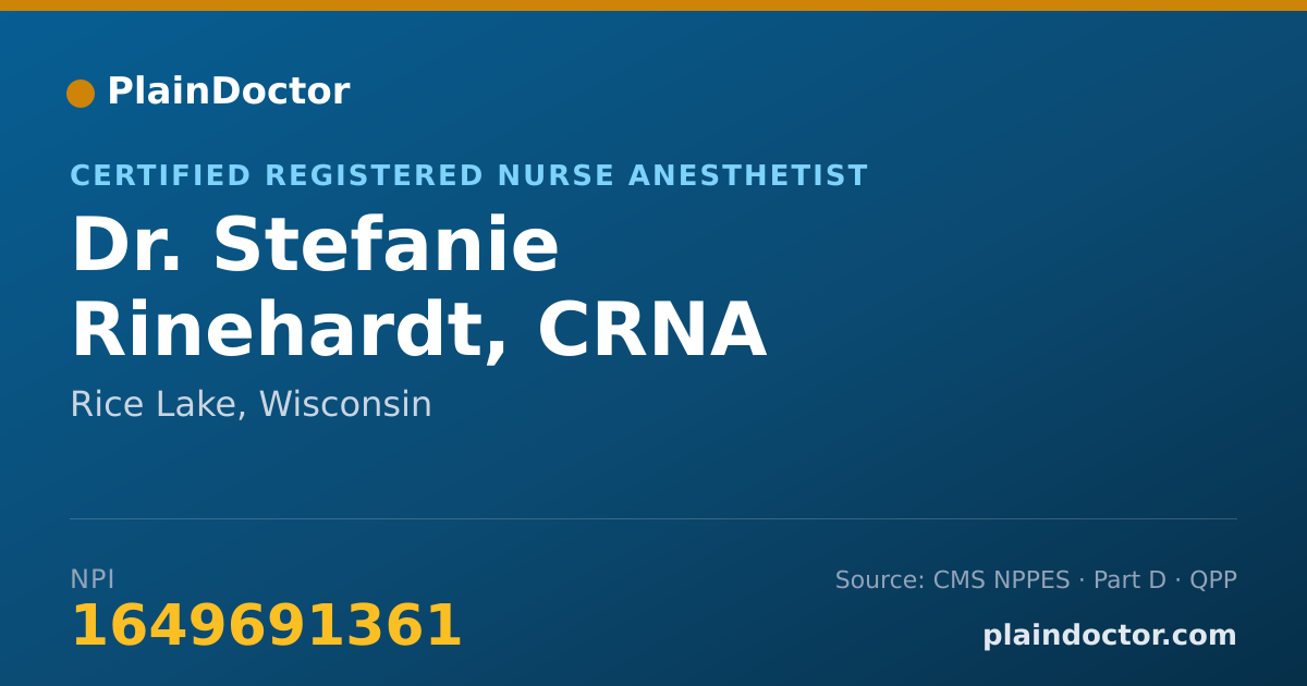 Shareable card for Stefanie Rinehardt, CRNA - Certified Registered Nurse Anesthetist, Rice Lake, WI