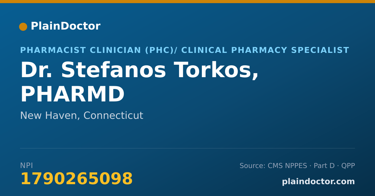 Shareable card for Stefanos Torkos, PHARMD - Pharmacist Clinician (PhC)/ Clinical Pharmacy Specialist, New Haven, CT