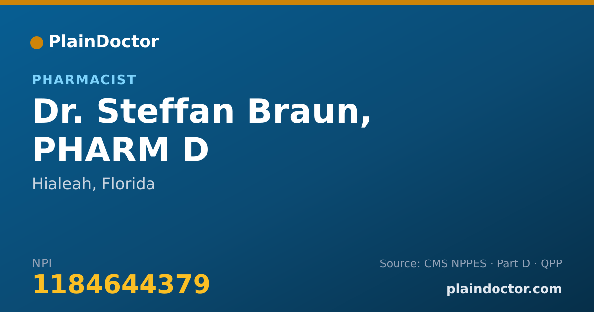 Shareable card for Steffan Braun, PHARM D - Pharmacist, Hialeah, FL