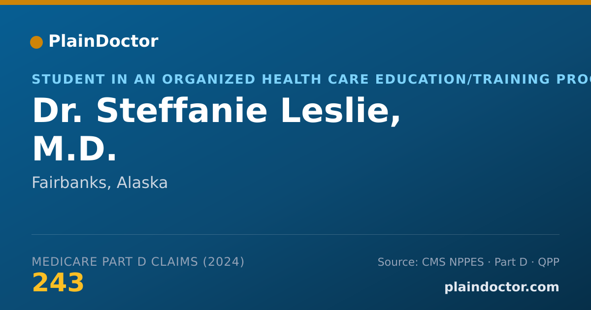 Shareable card for Steffanie Leslie, M.D. - Student in an Organized Health Care Education/Training Program, Fairbanks, AK