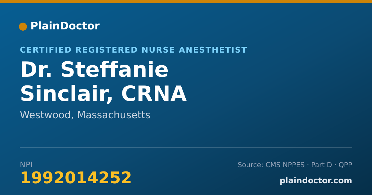 Shareable card for Steffanie Sinclair, CRNA - Certified Registered Nurse Anesthetist, Westwood, MA