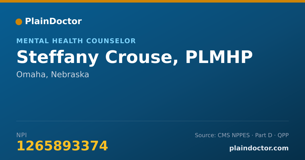 Shareable card for Steffany Crouse, PLMHP - Mental Health Counselor, Omaha, NE