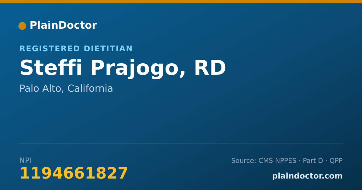 Shareable card for Steffi Prajogo, RD - Registered Dietitian, Palo Alto, CA