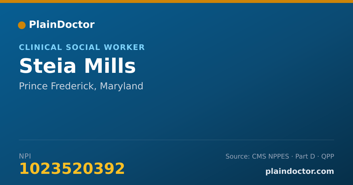 Shareable card for Steia Mills - Clinical Social Worker, Prince Frederick, MD