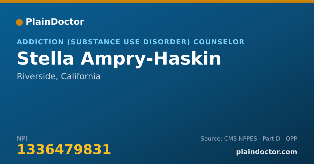 Shareable card for Stella Ampry-Haskin - Addiction (Substance Use Disorder) Counselor, Riverside, CA