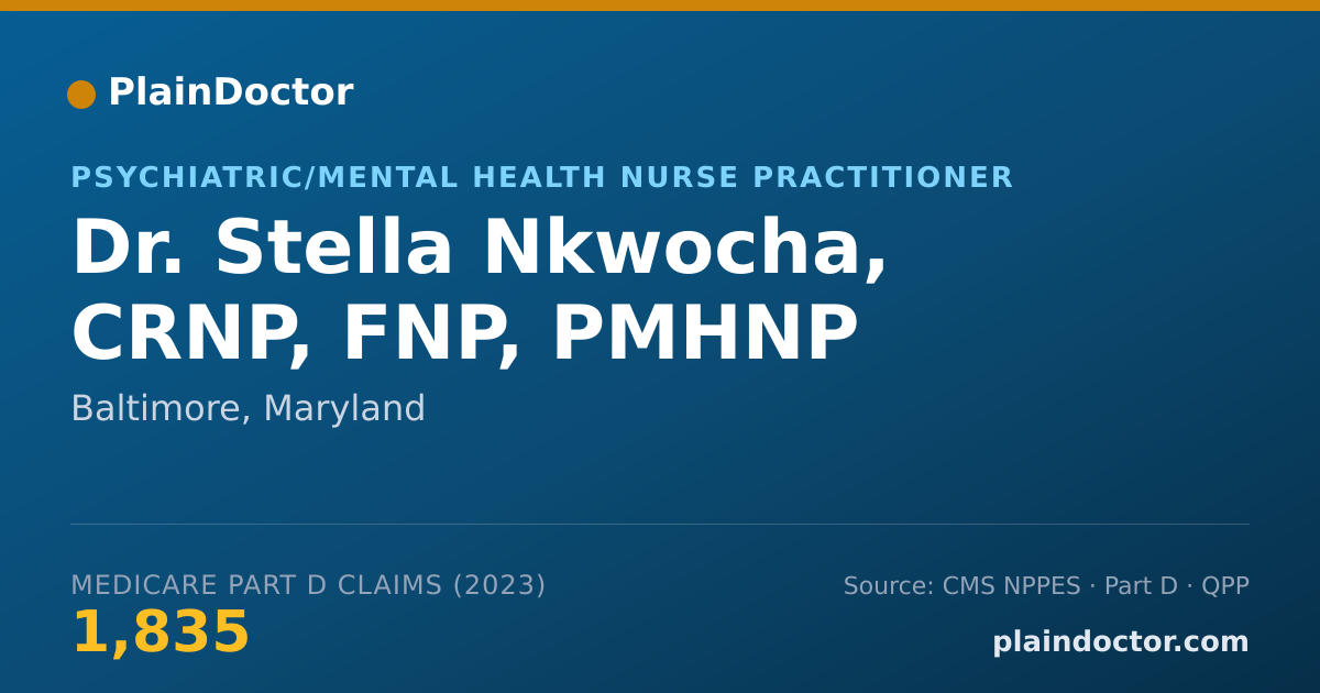 Shareable card for Stella Nkwocha, CRNP, FNP, PMHNP - Psychiatric/Mental Health Nurse Practitioner, Baltimore, MD