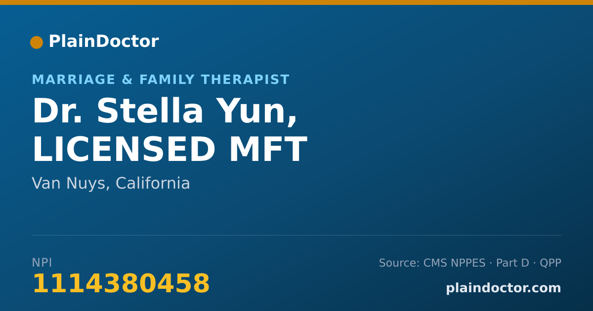 Shareable card for Stella Yun, LICENSED MFT - Marriage & Family Therapist, Van Nuys, CA