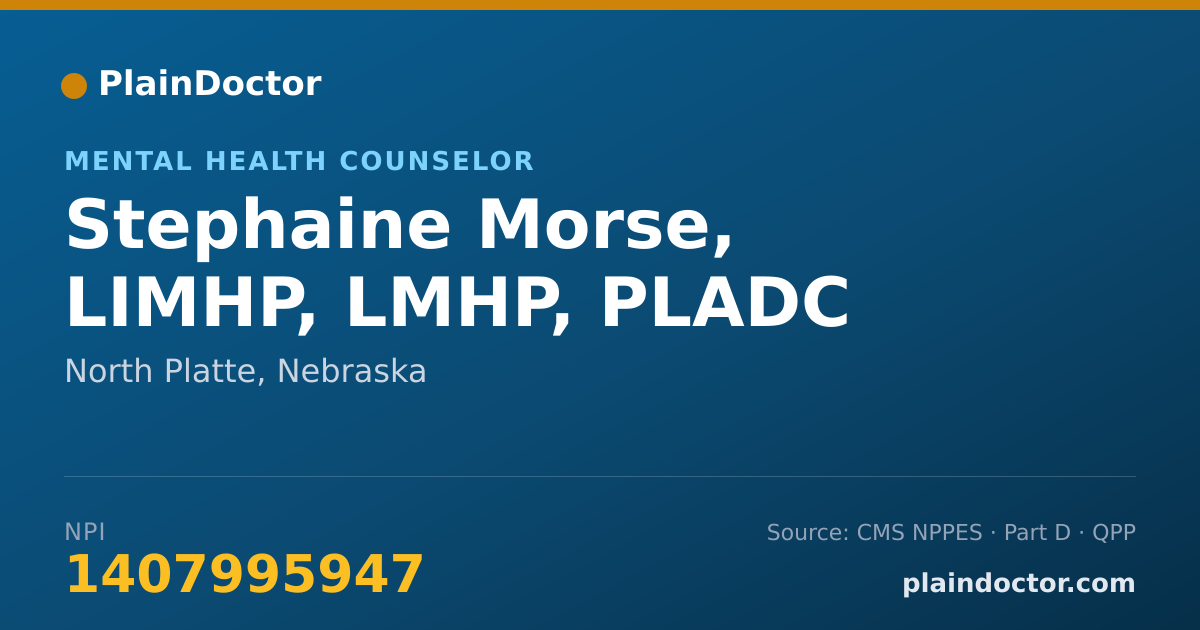 Shareable card for Stephaine Morse, LIMHP, LMHP, PLADC - Mental Health Counselor, North Platte, NE
