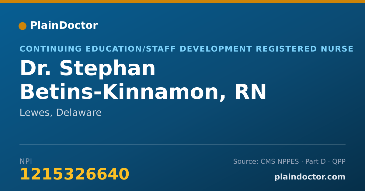 Shareable card for Stephan Betins-Kinnamon, RN - Continuing Education/Staff Development Registered Nurse, Lewes, DE