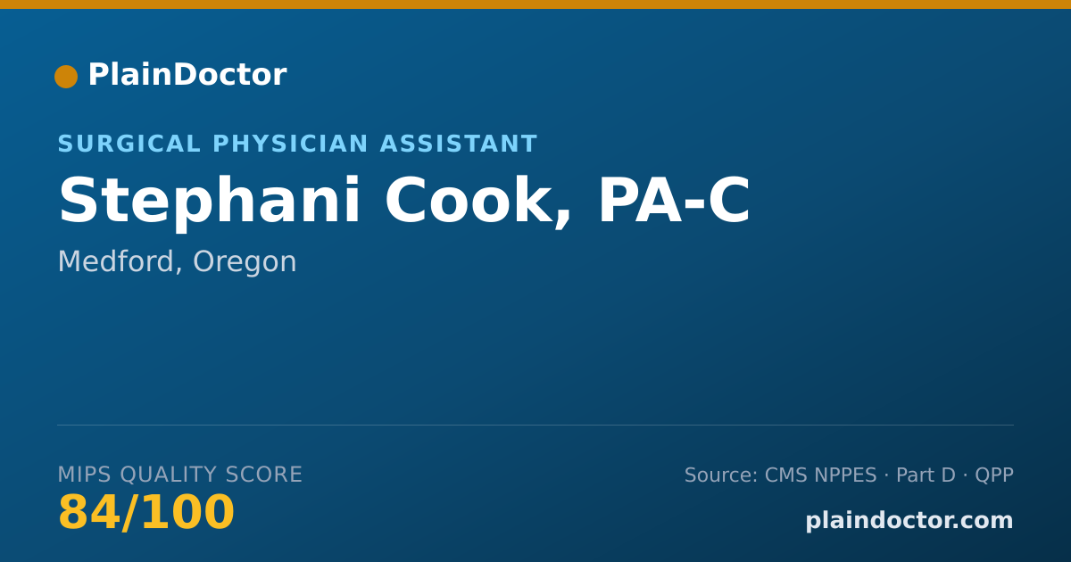 Shareable card for Stephani Cook, PA-C - Surgical Physician Assistant, Medford, OR