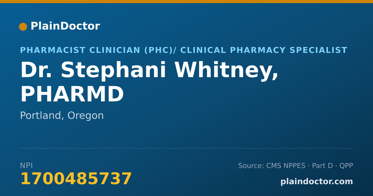 Shareable card for Stephani Whitney, PHARMD - Pharmacist Clinician (PhC)/ Clinical Pharmacy Specialist, Portland, OR