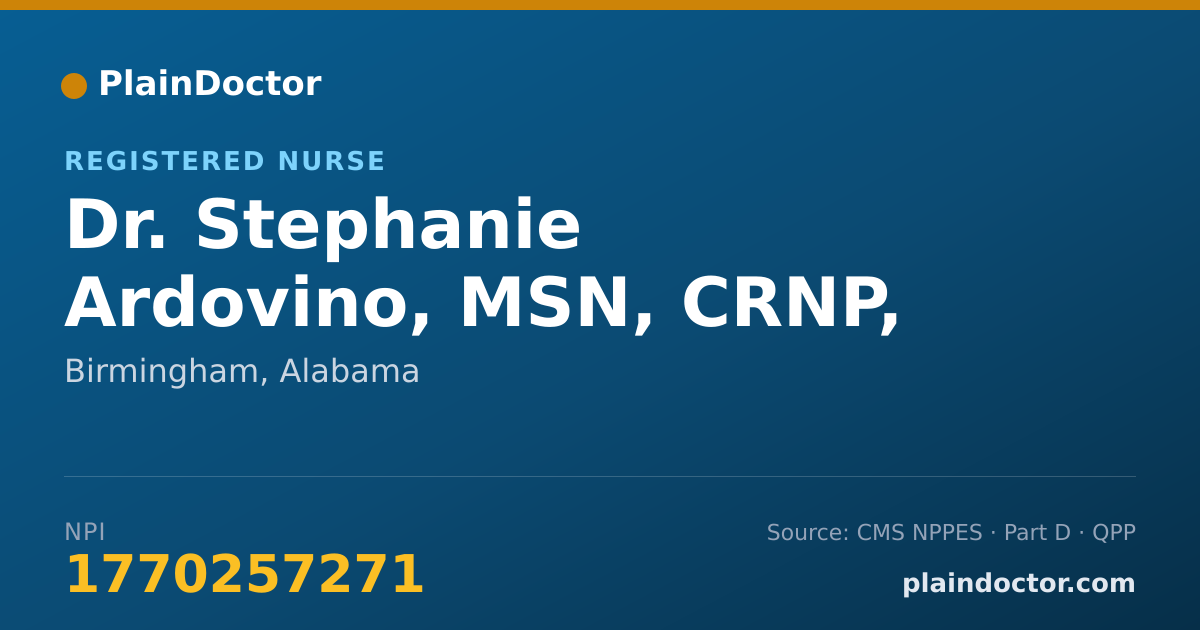 Shareable card for Stephanie Ardovino, MSN, CRNP, AGNP-C - Registered Nurse, Birmingham, AL