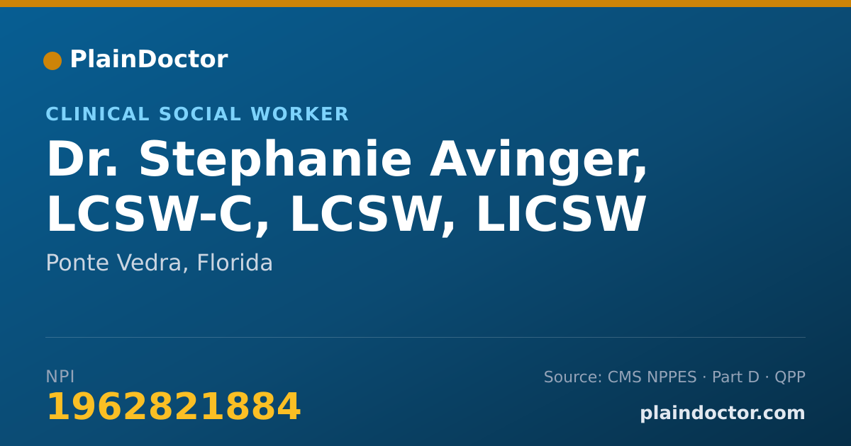 Shareable card for Stephanie Avinger, LCSW-C, LCSW, LICSW - Clinical Social Worker, Ponte Vedra, FL