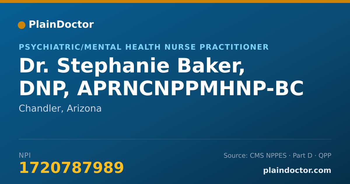 Shareable card for Stephanie Baker, DNP, APRNCNPPMHNP-BC - Psychiatric/Mental Health Nurse Practitioner, Chandler, AZ