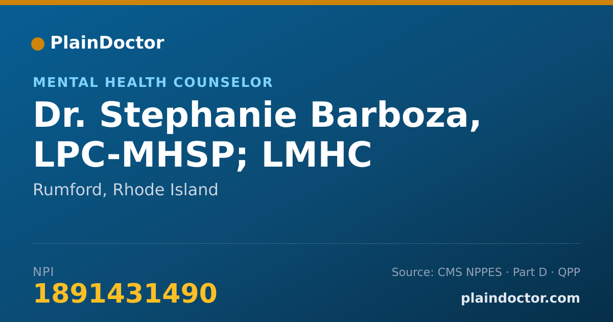 Shareable card for Stephanie Barboza, LPC-MHSP; LMHC - Mental Health Counselor, Rumford, RI